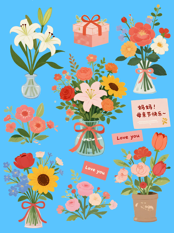 母亲节花束插画素材6