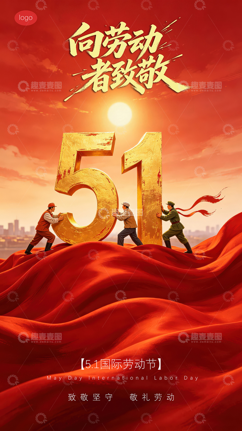 源文件下载【趣麦麦图】五一劳动节海报有人版