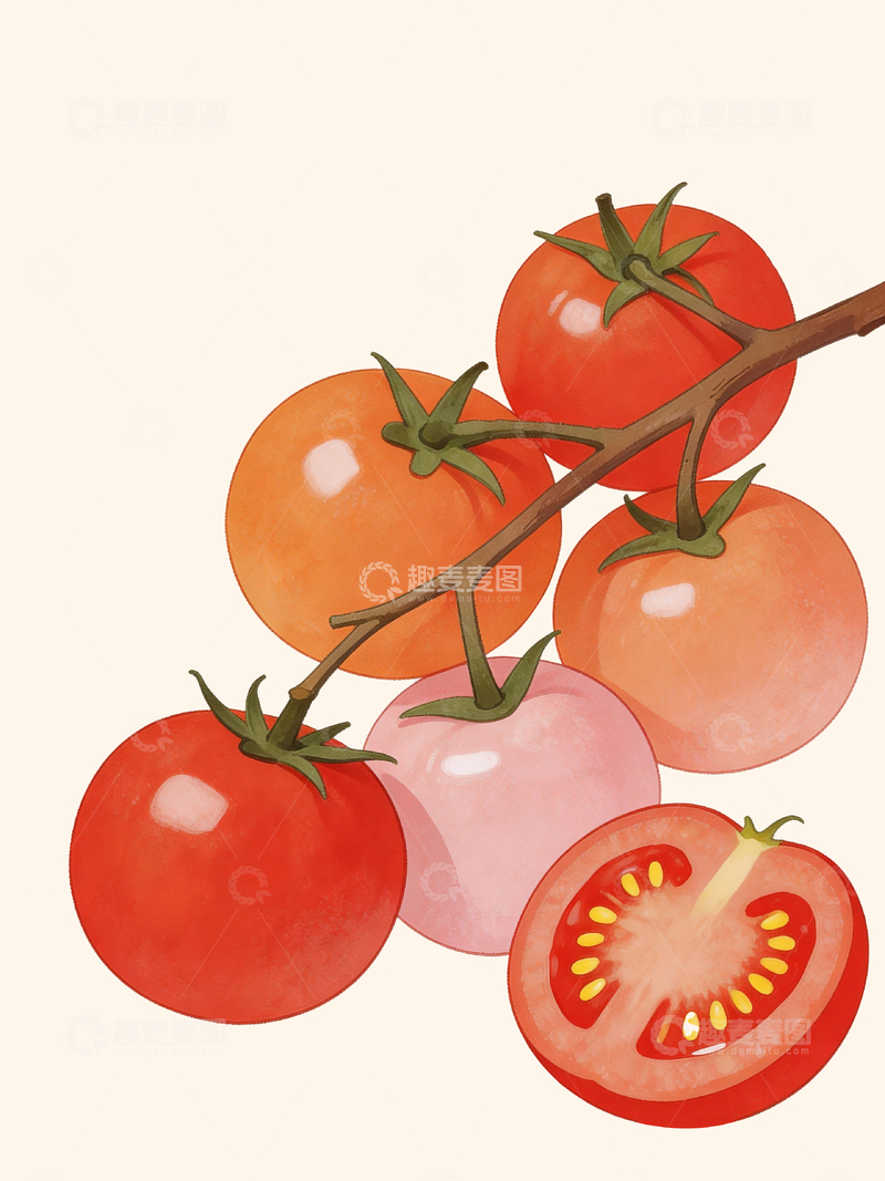 源文件下载【趣麦麦图】一串番茄插画1
