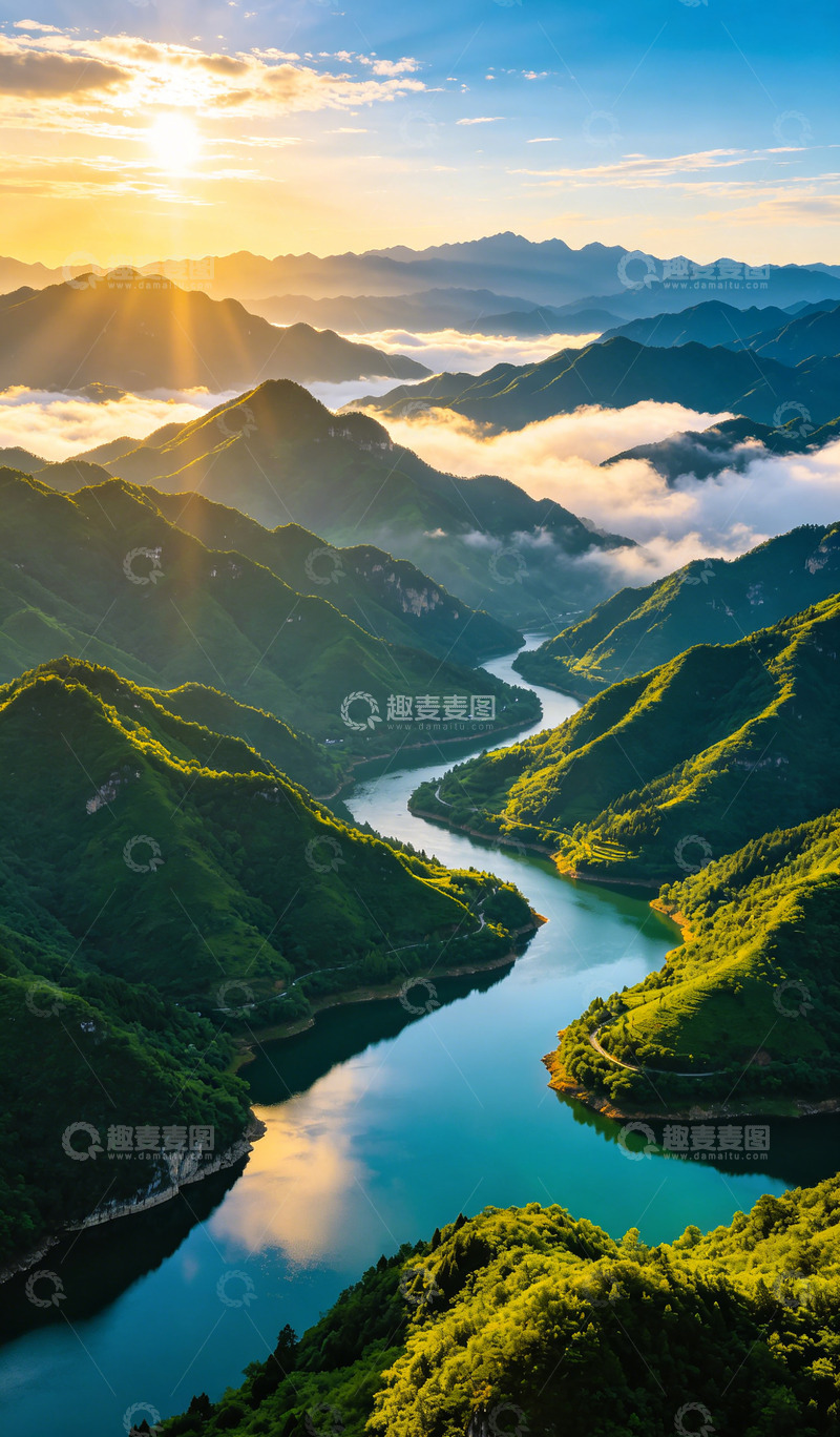 高清大图下载【趣麦麦图】山水风光日出航拍图