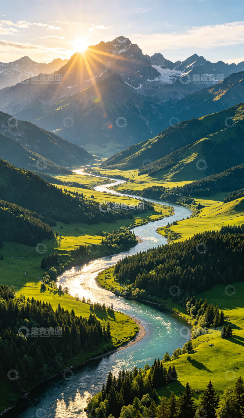 高清大图下载【趣麦麦图】山水风光河流山谷夕阳美景