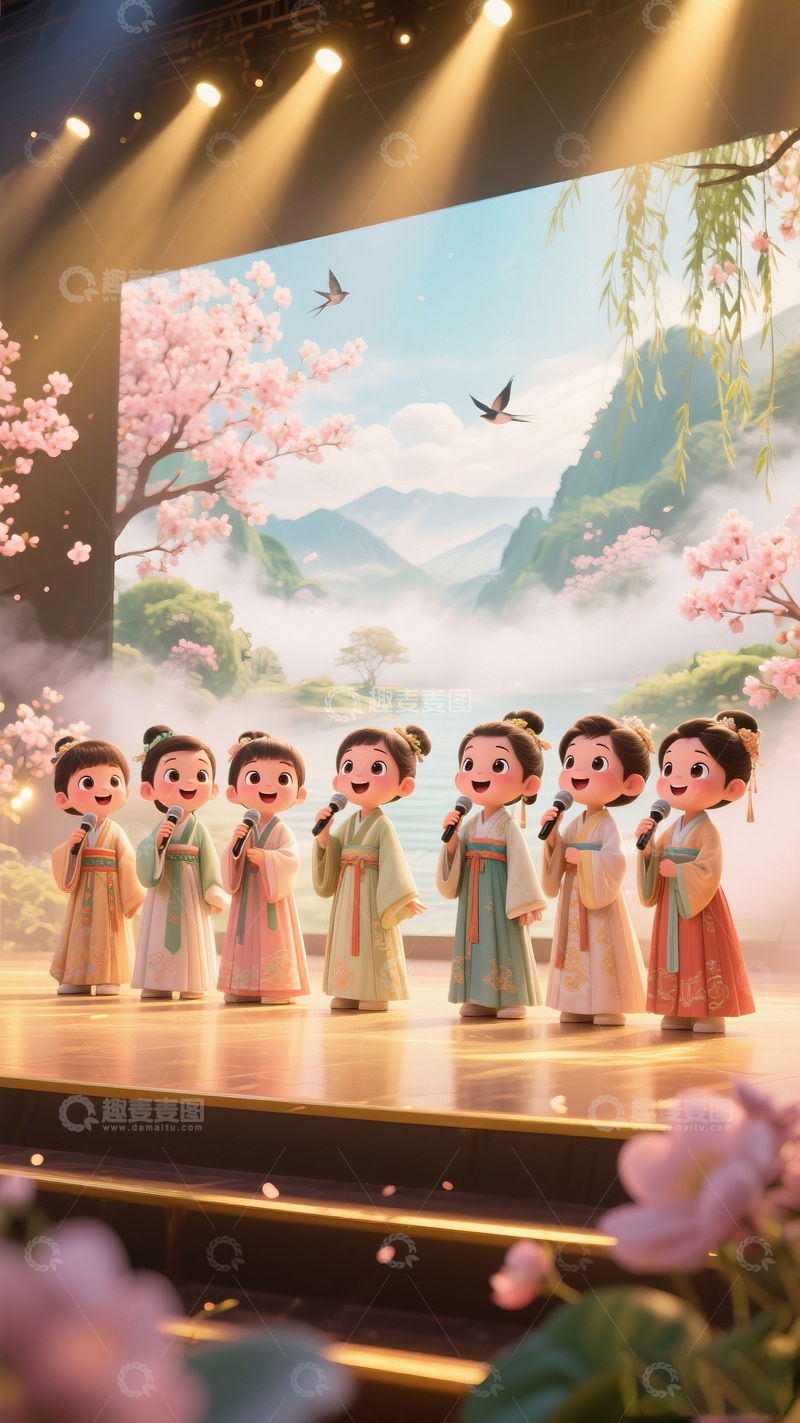 高清大图下载【趣麦麦图】卡通古风舞台表演