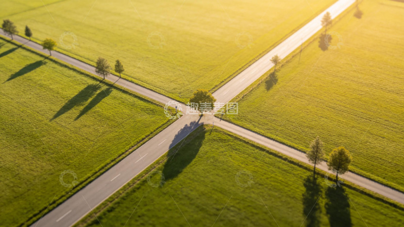 高清大图下载【趣麦麦图】航拍乡村十字路口