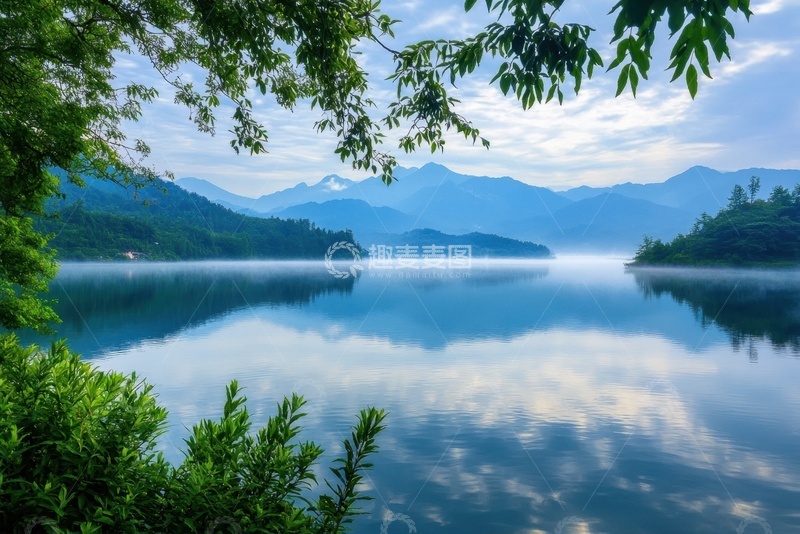 高清大图下载【趣麦麦图】远山湖泊倒影美景