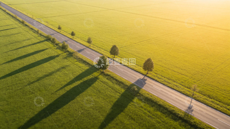 高清大图下载【趣麦麦图】田园公路夕阳美景航拍图