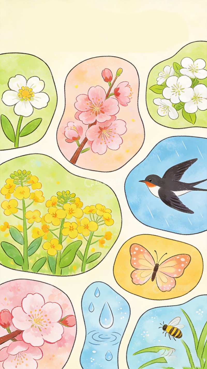 高清大图下载【趣麦麦图】春日花卉动物插画合集