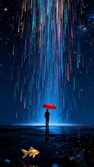 梦幻星空雨场景插画