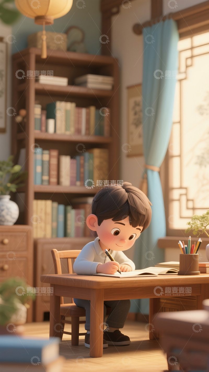 高清大图下载【趣麦麦图】温馨书房儿童学习场景