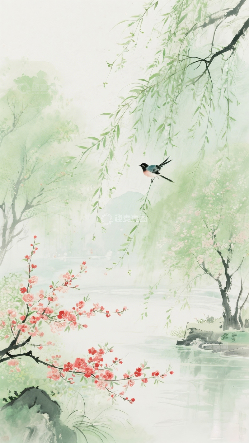 高清大图下载【趣麦麦图】水墨画春日风景花鸟图