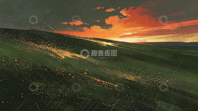 高清大图下载【趣麦麦图】数字艺术夕阳山丘风景