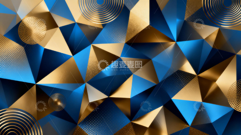 高清大图下载【趣麦麦图】金蓝几何抽象艺术图案
