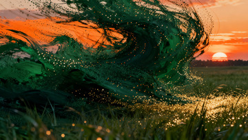 绿意夕阳梦幻场景艺术插画