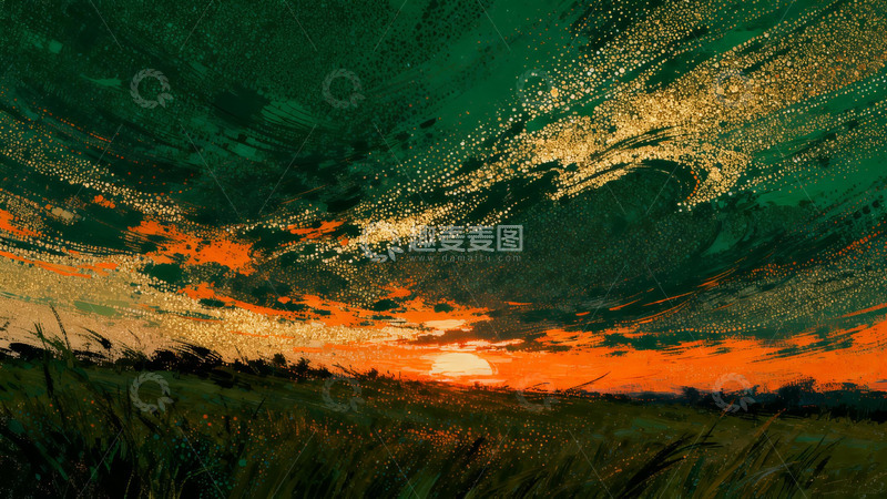 高清大图下载【趣麦麦图】田园日落风景油画风格