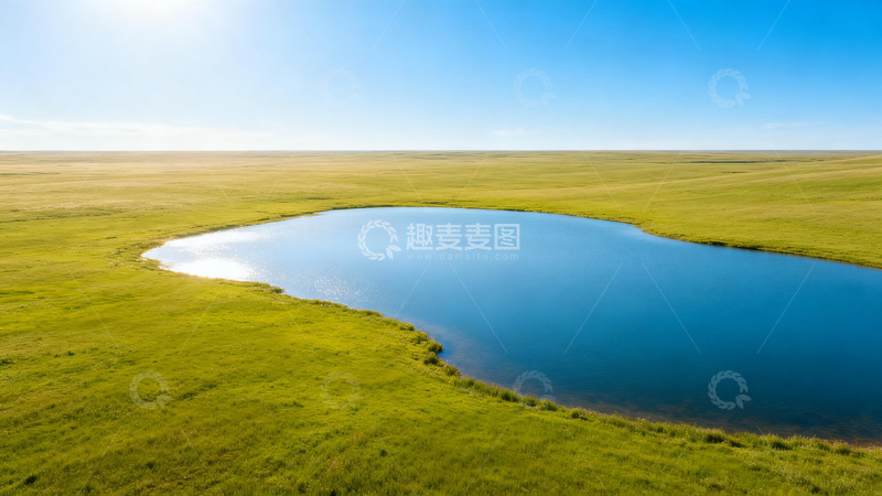 高清大图下载【趣麦麦图】草原湖泊风景航拍图
