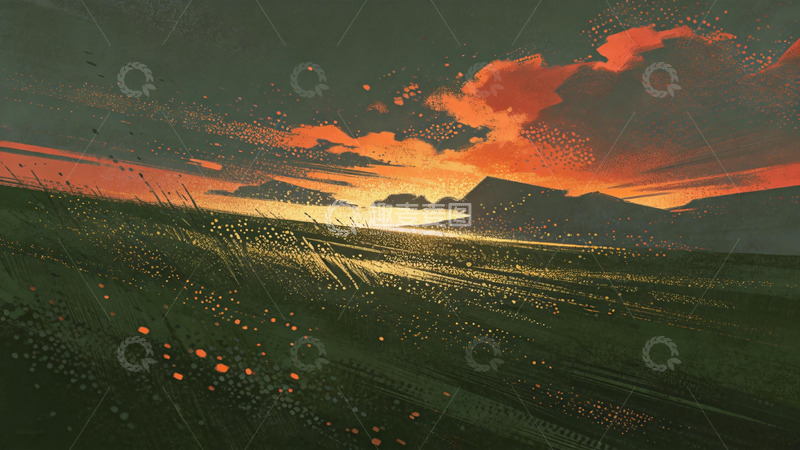 高清大图下载【趣麦麦图】日落山丘数字绘画