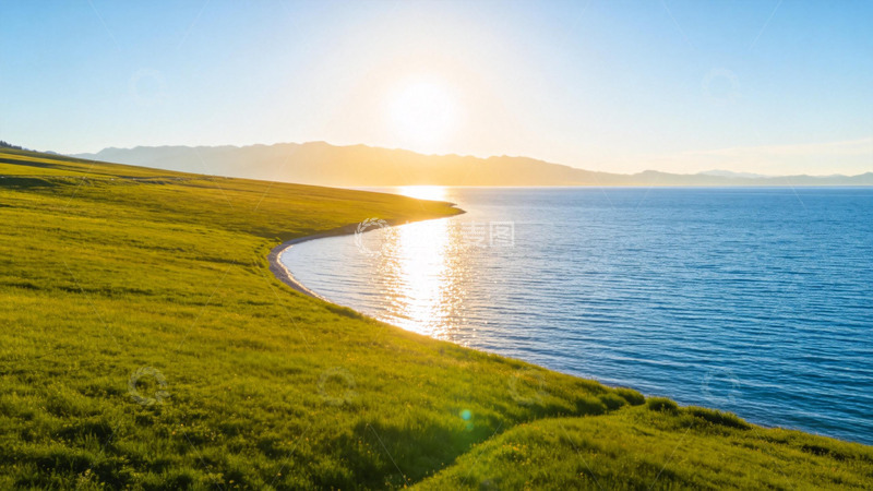 高清大图下载【趣麦麦图】海岸夕阳草地美景