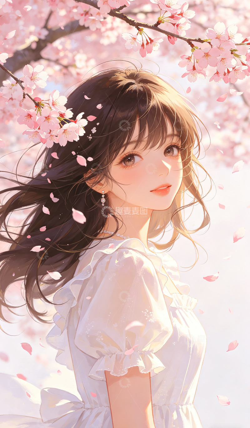 高清大图下载【趣麦麦图】动漫风春日樱花少女插画