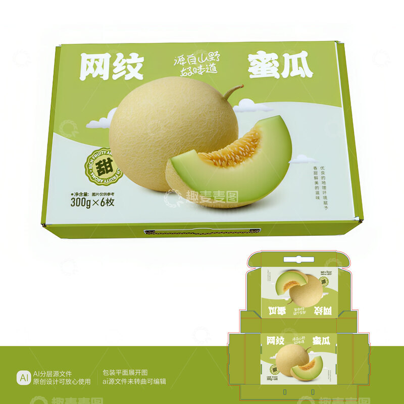 源文件下载【趣麦麦图】网纹蜜瓜通用包装