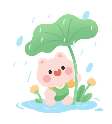 卡通小熊雨中嬉戏插画
