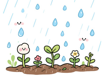 卡通春雨小草插画素材