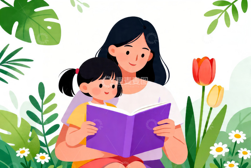 高清大图下载【趣麦麦图】可爱亲子共读 / 童趣儿童插画7