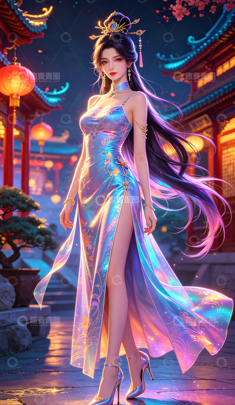 高清大图下载【趣麦麦图】东方美女夜殿华服写真壁纸装饰画