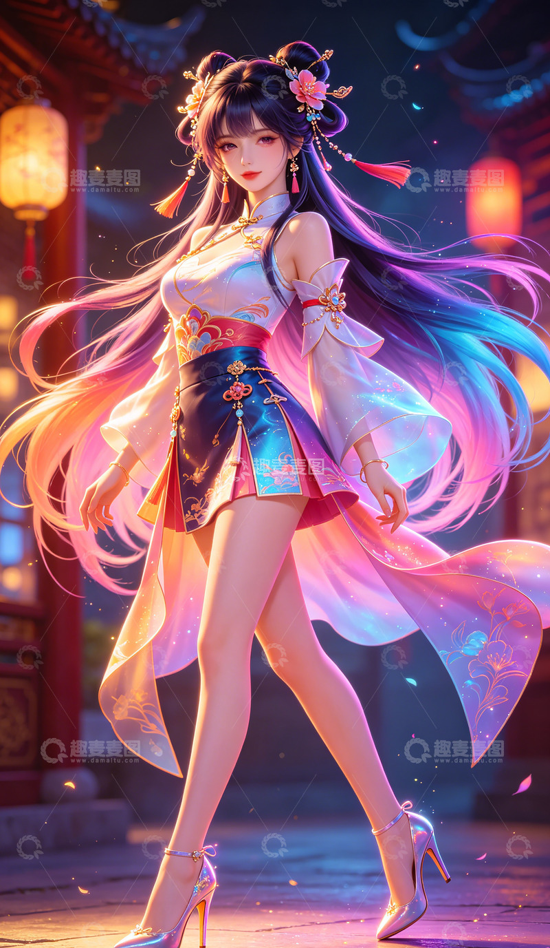 高清大图下载【趣麦麦图】幻想风格东方美女插画壁纸装饰画