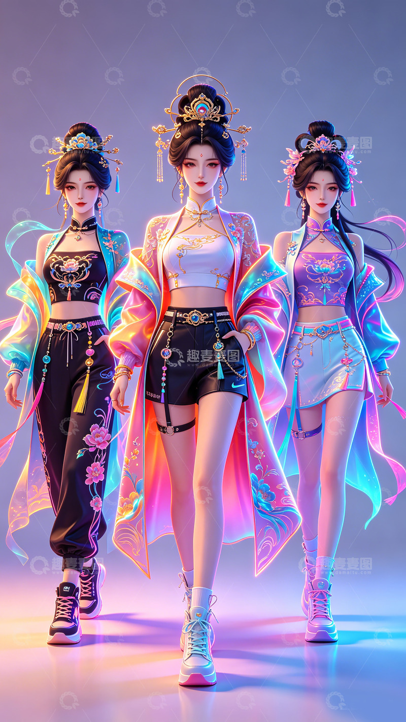 高清大图下载【趣麦麦图】古风时尚融合艺术插画壁纸装饰画