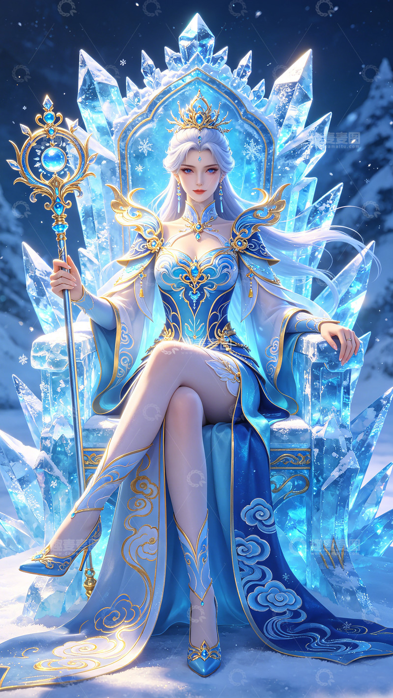 高清大图下载【趣麦麦图】冰晶女神幻想插画壁纸装饰画