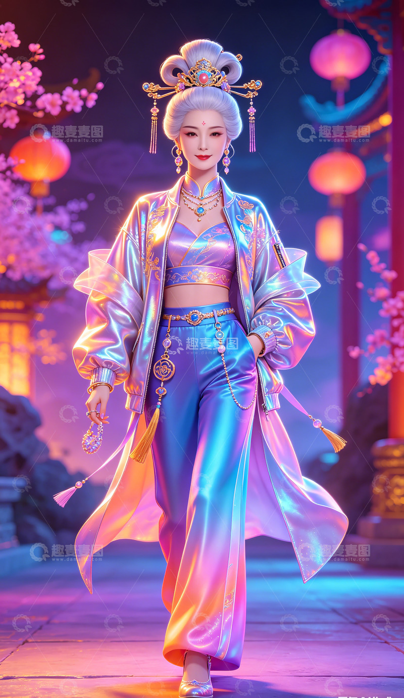 高清大图下载【趣麦麦图】古风华丽服饰女子插画壁纸装饰画