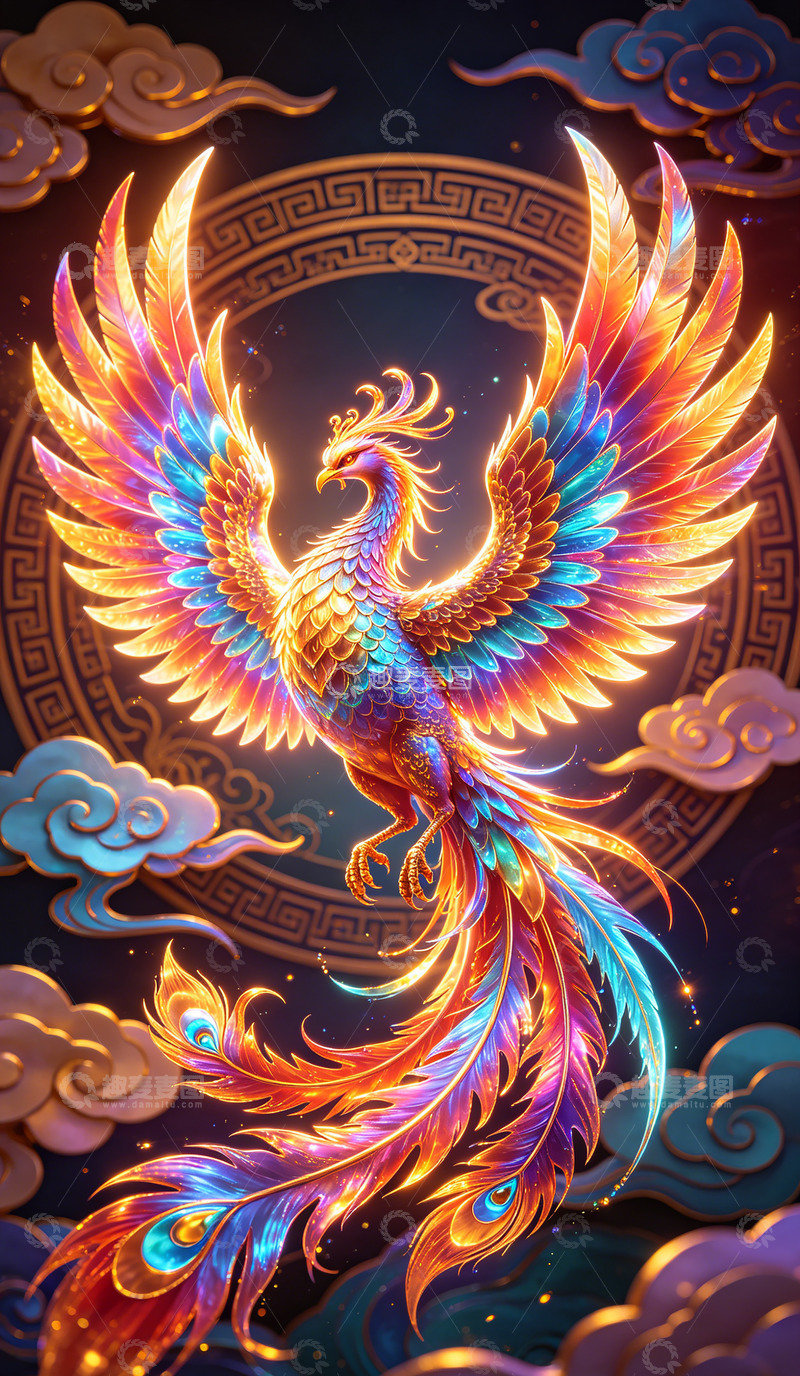 高清大图下载【趣麦麦图】华丽凤凰神话插画壁纸装饰画