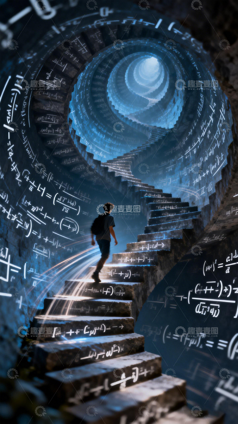 高清大图下载【趣麦麦图】-数学隧道探索创意图