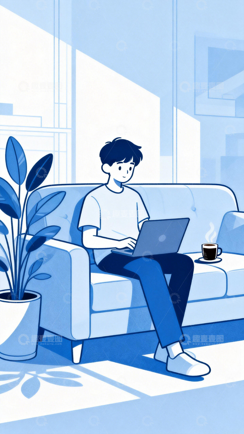 高清大图下载【趣麦麦图】-简约风居家办公插画素材