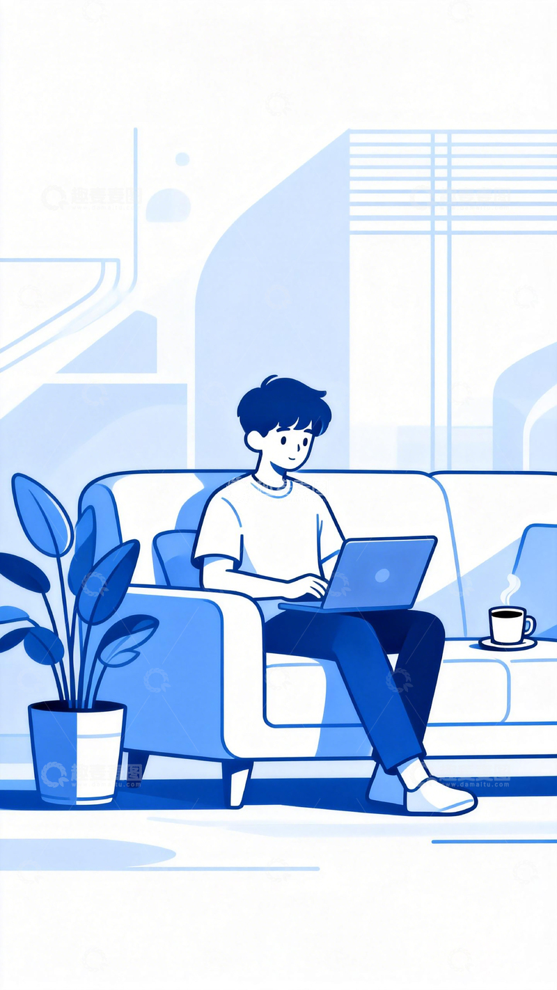 高清大图下载【趣麦麦图】简约风居家办公插画素材