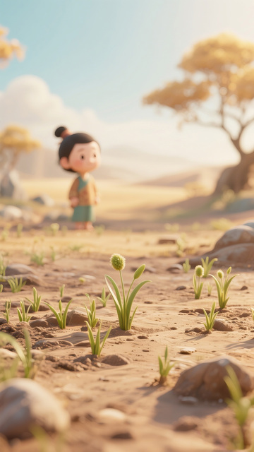 卡通沙漠新生命成长场景