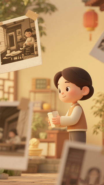 温馨复古小镇生活插画