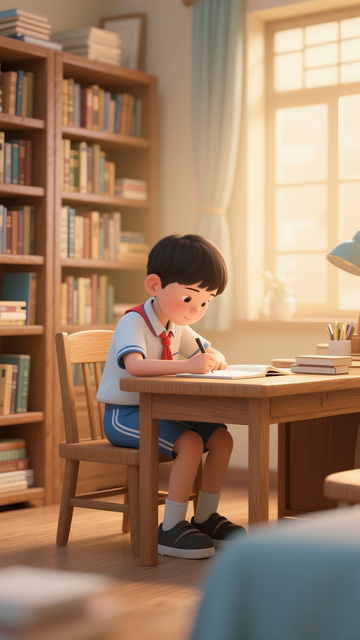 温馨书房学习场景动漫插画