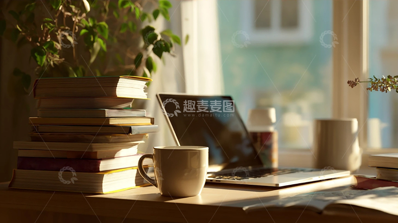 高清大图下载【趣麦麦图】温暖午后，书卷与咖啡的呢喃