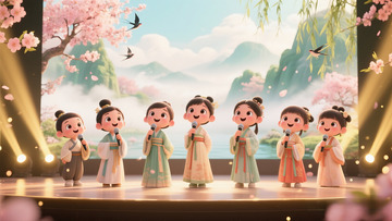 古风儿童卡通舞台表演插画