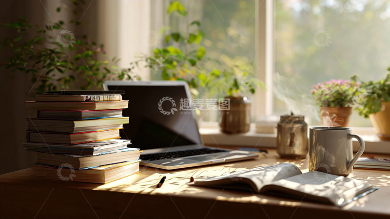 高清大图下载【趣麦麦图】阳光洒落的温馨书桌空间