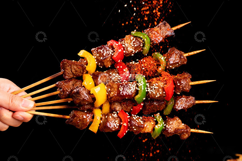 高清大图下载【趣麦麦图】牛肉烤串，羊肉串，烧烤烟火美食