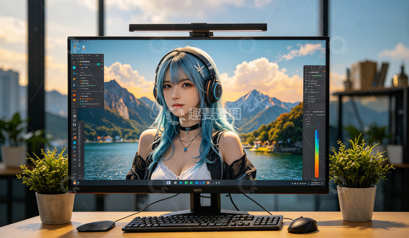 高清大图下载【趣麦麦图】动漫风格美女办公桌面壁纸