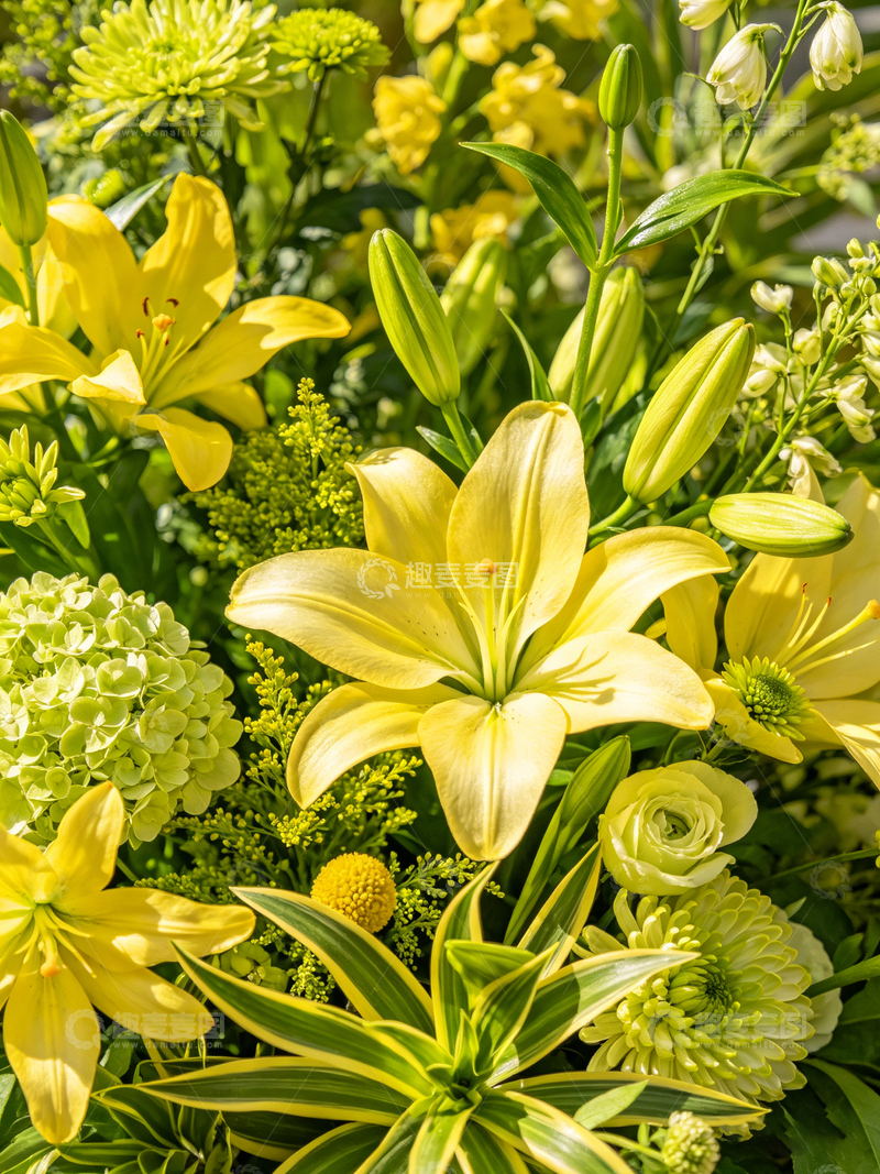 高清大图下载【趣麦麦图】鲜花盛开黄色百合花束特写