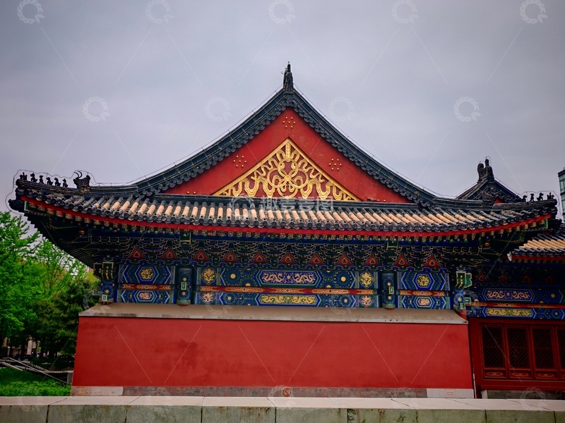 高清大图下载【趣麦麦图】-古典中式建筑红墙金顶