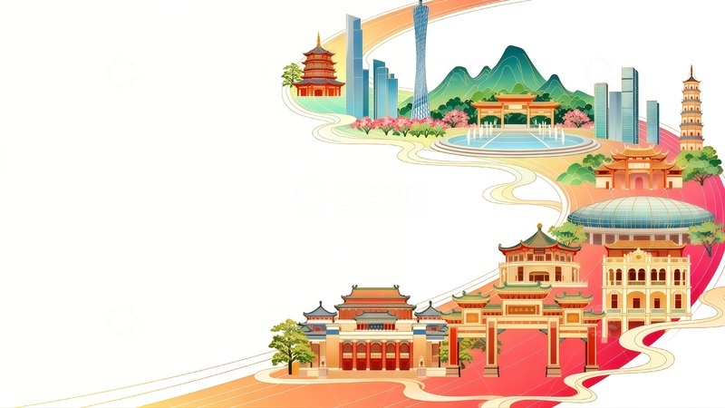 高清大图下载【趣麦麦图】中国风城市建筑插画元素广告