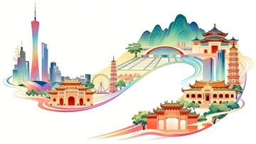 中国风格城市建筑插画