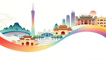 城市风光插画彩虹桥