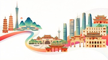 城市风光插画现代传统融合