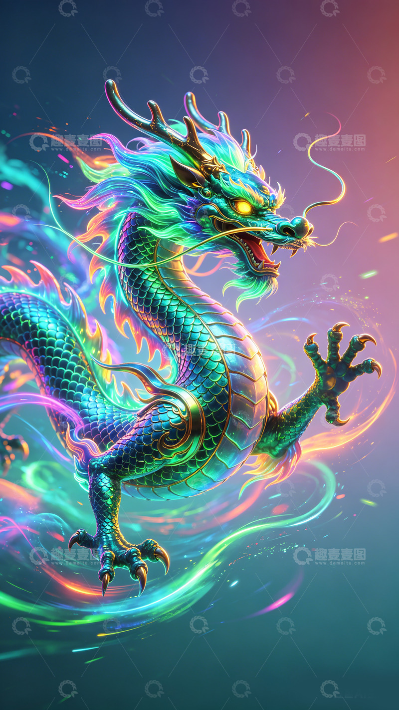 高清大图下载【趣麦麦图】炫彩中国龙幻想艺术插画壁纸装饰画