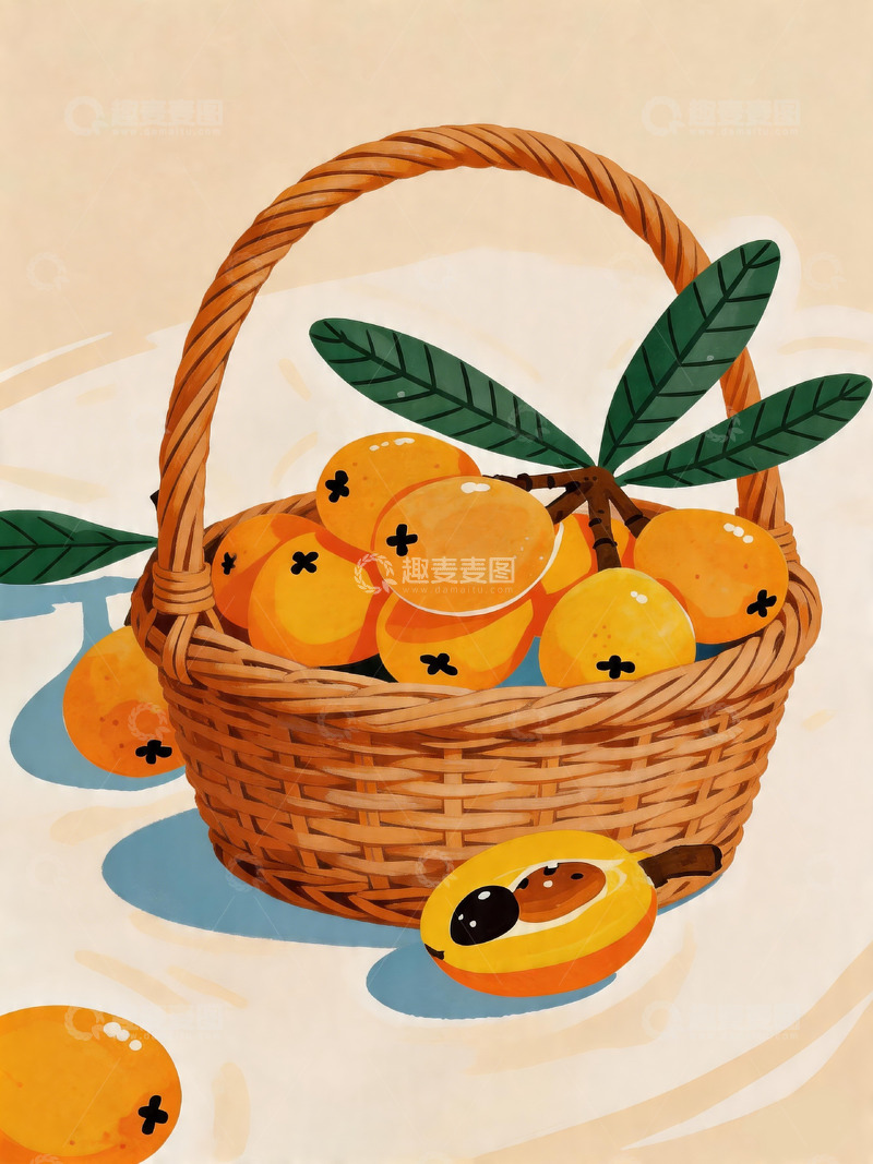 高清大图下载【趣麦麦图】插画风格水果篮子设计素材